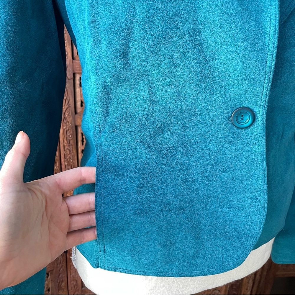 Vintage Handmade Western Turquoise Faux Suede Women's Blazer Jacket - Picture 3 of 9